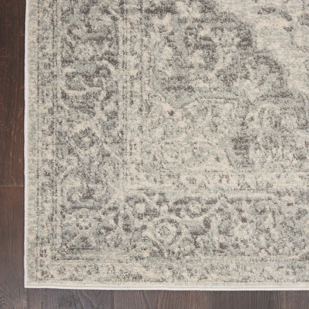 8' X 10' Ivory And Gray Floral Medallion Distressed Area Rug