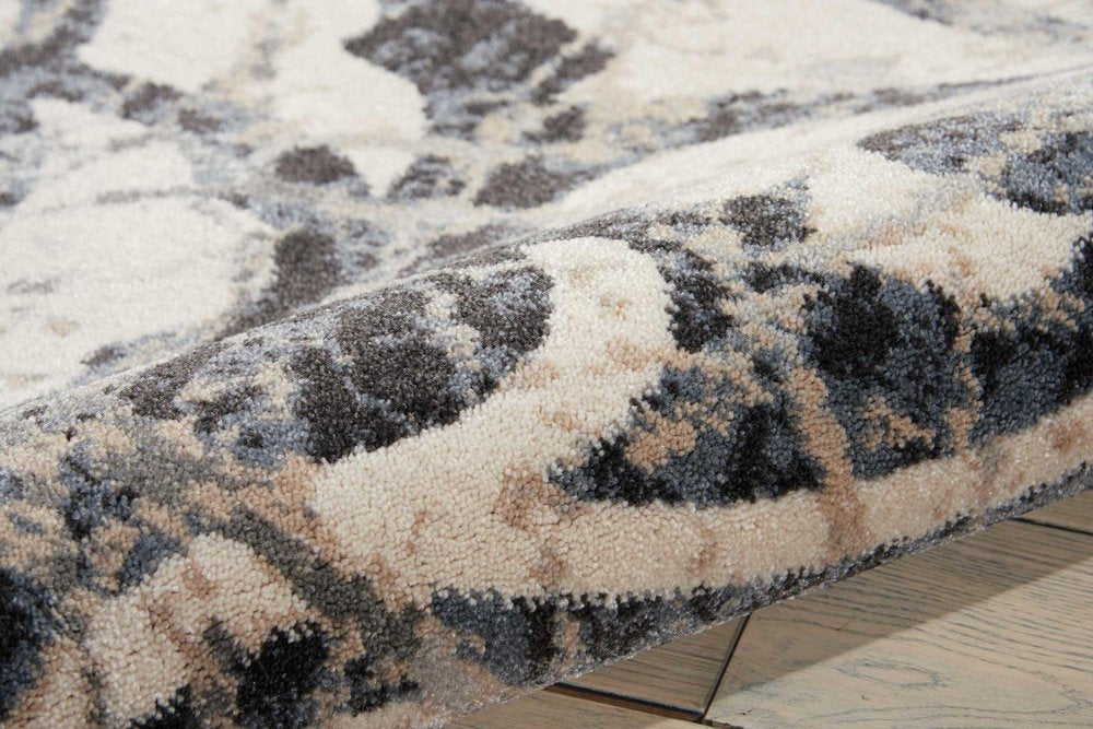 9' X 13' Ivory Charcoal and Gray Floral Distressed Non Skid Area Rug