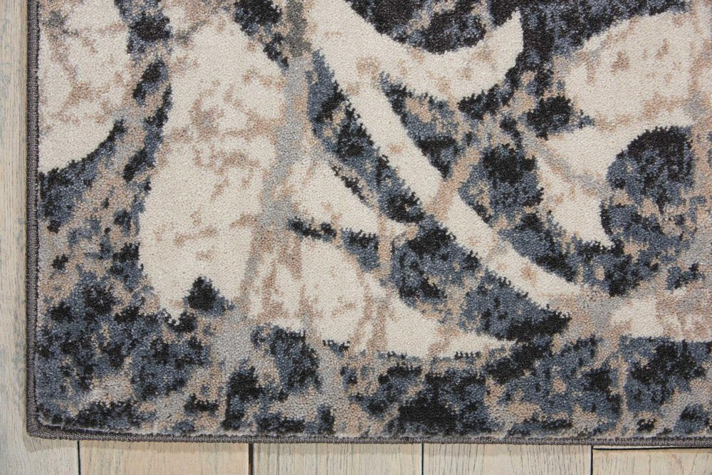 9' X 13' Ivory Charcoal and Gray Floral Distressed Non Skid Area Rug