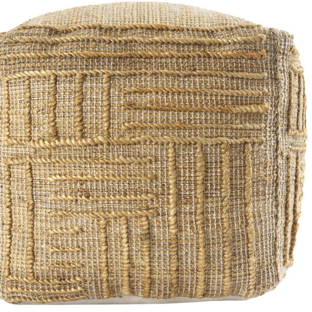 18" Natural Jute Blend Cube Striped Pouf Ottoman