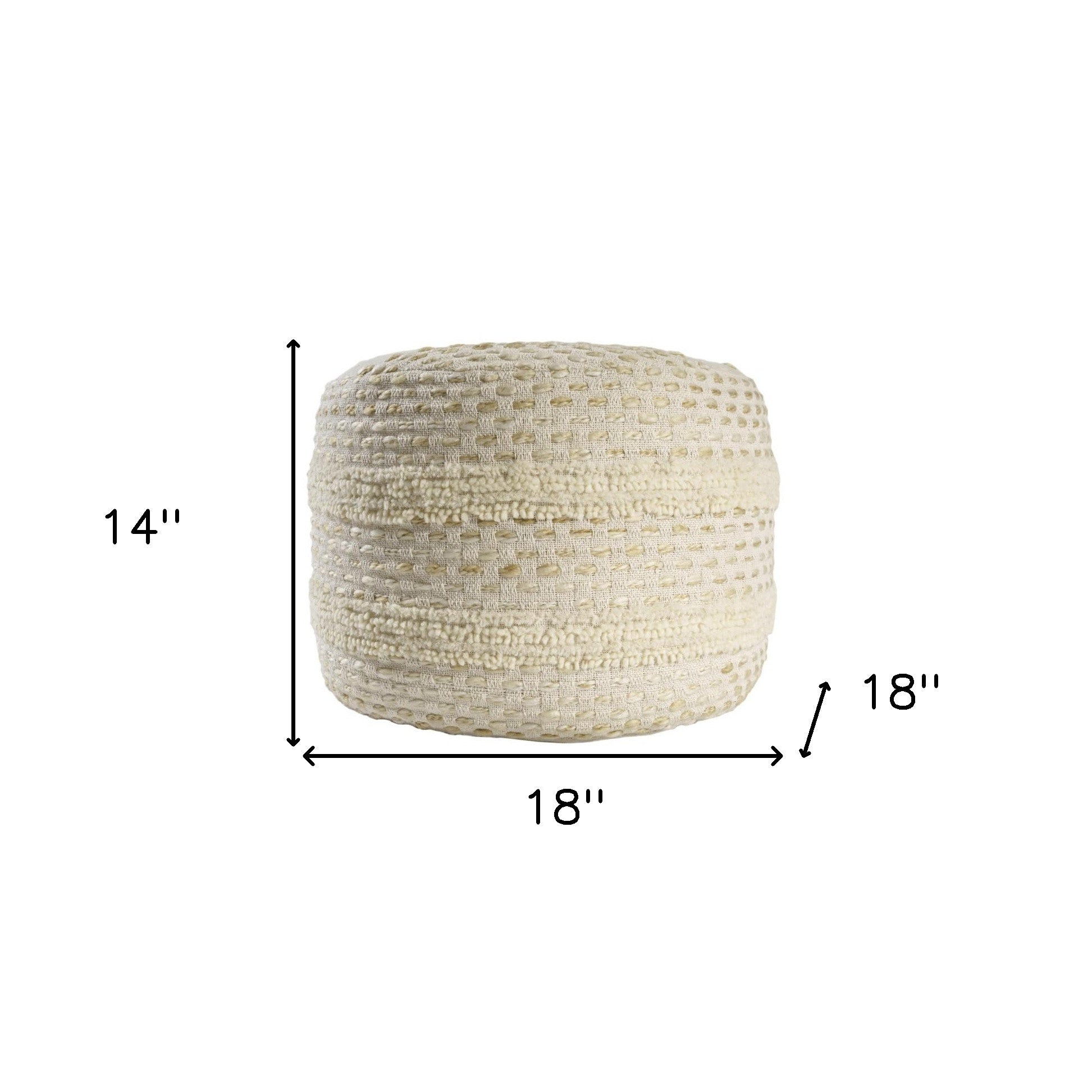 18" Natural And Ivory Cotton Blend Round Striped Pouf Ottoman