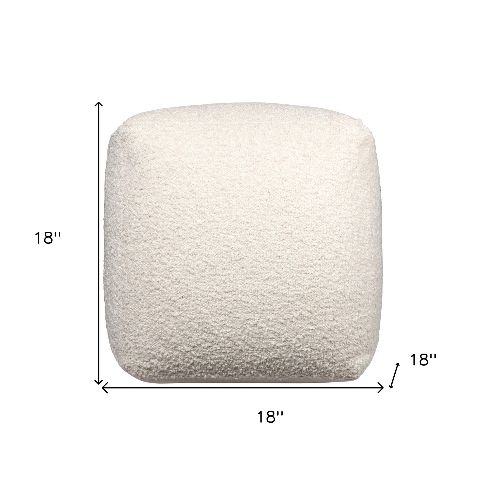 18" Ivory Polyester Cube Outdoor Pouf Ottoman