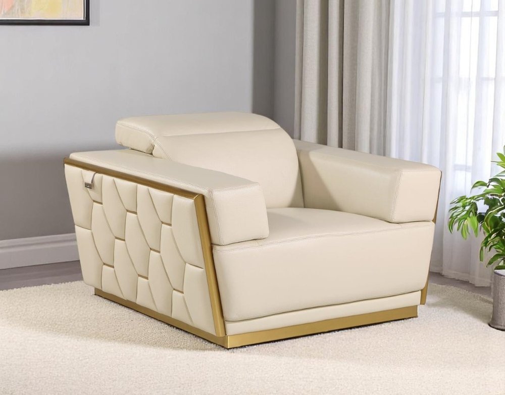 47" Beige and Gold Italian Leather Club Chair