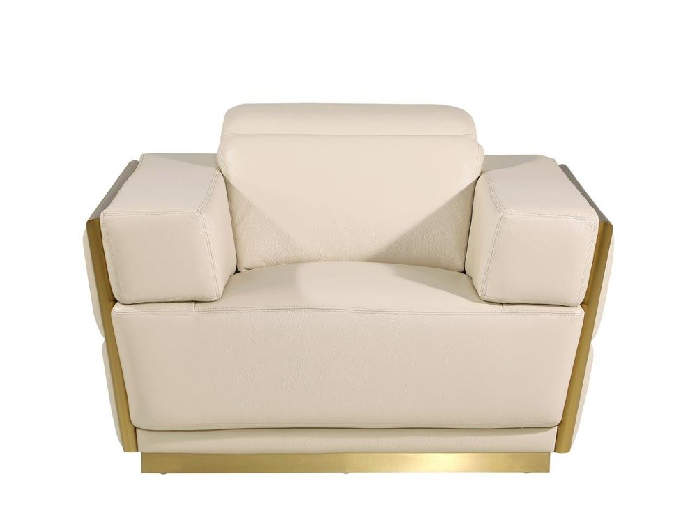 47" Beige and Gold Italian Leather Club Chair