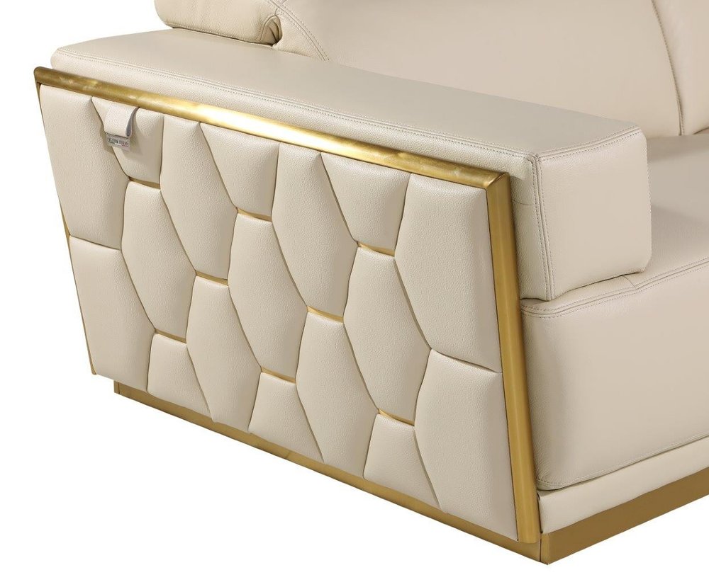 47" Beige and Gold Italian Leather Club Chair