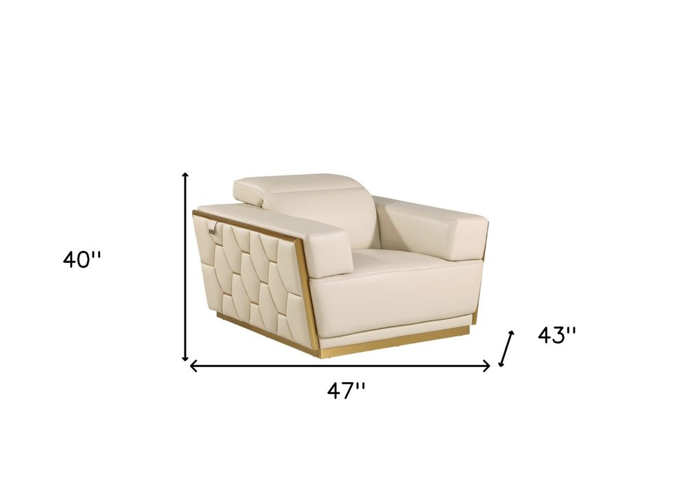 47" Beige and Gold Italian Leather Club Chair