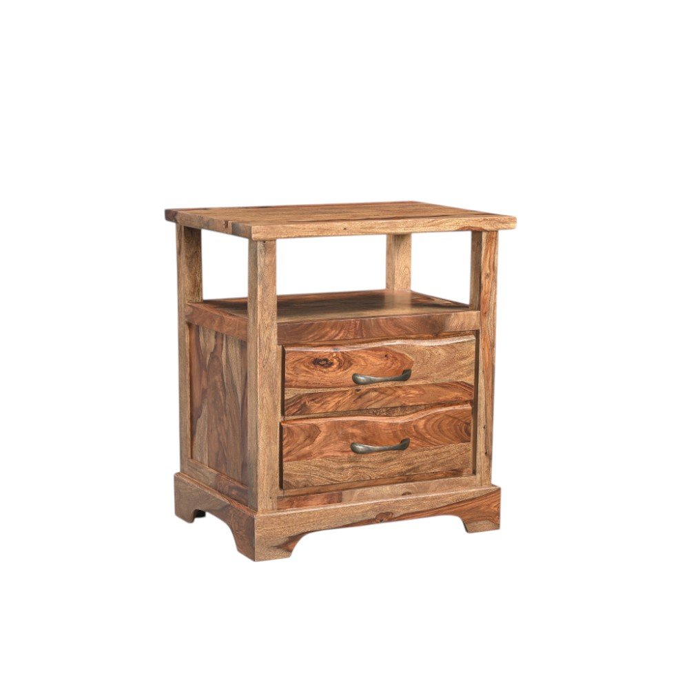 27" Brown Solid Wood Two Drawer Nightstand