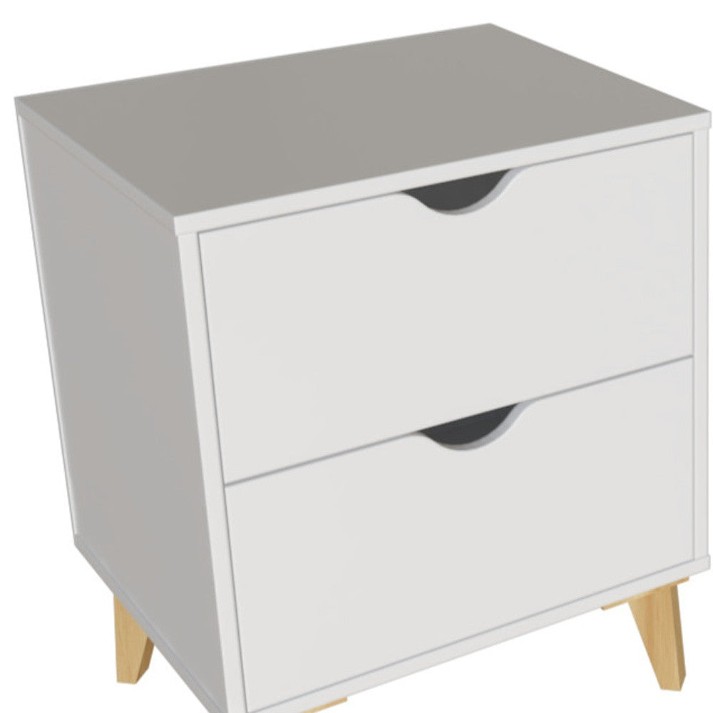 24" White Two Drawer Faux Wood Nightstand