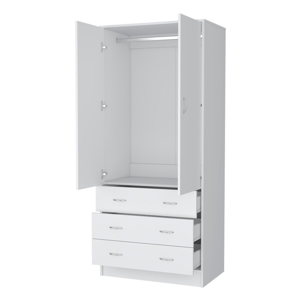 71" White Two Door Three Drawer Combo Dresser