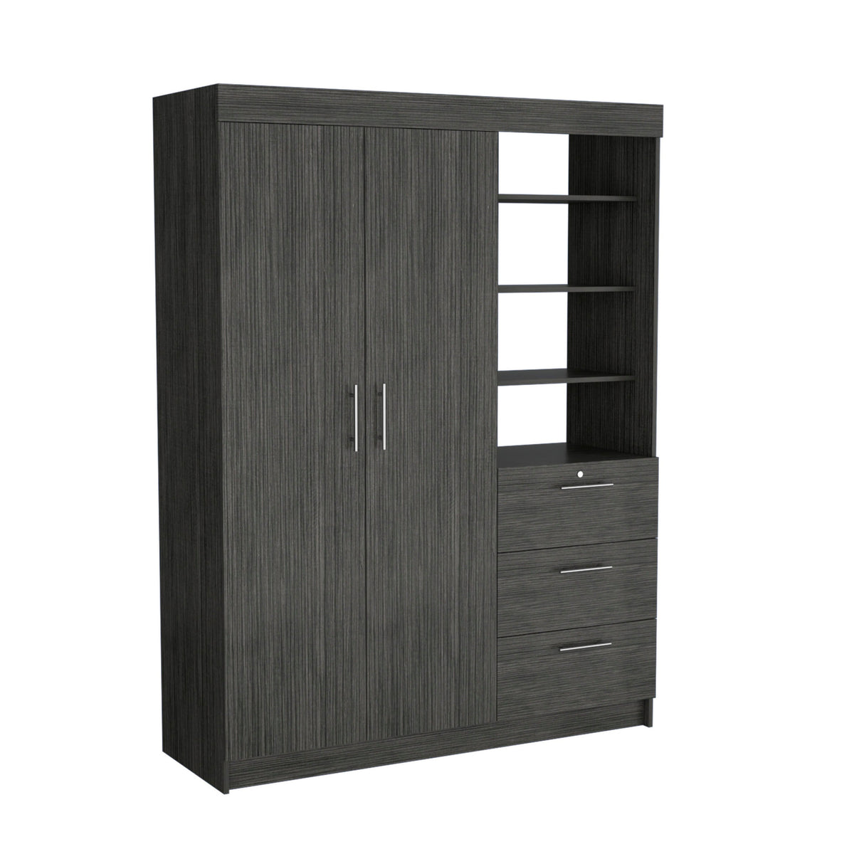 79" Gray Wood Two Door Three Drawer Combo Dresser