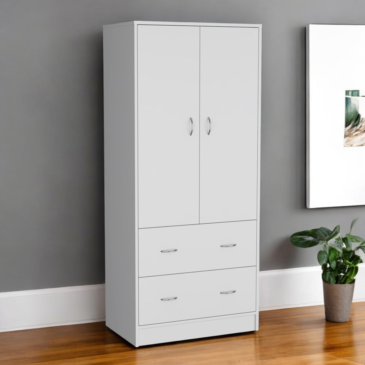 71" White Two Door Two Drawer Combo Dresser