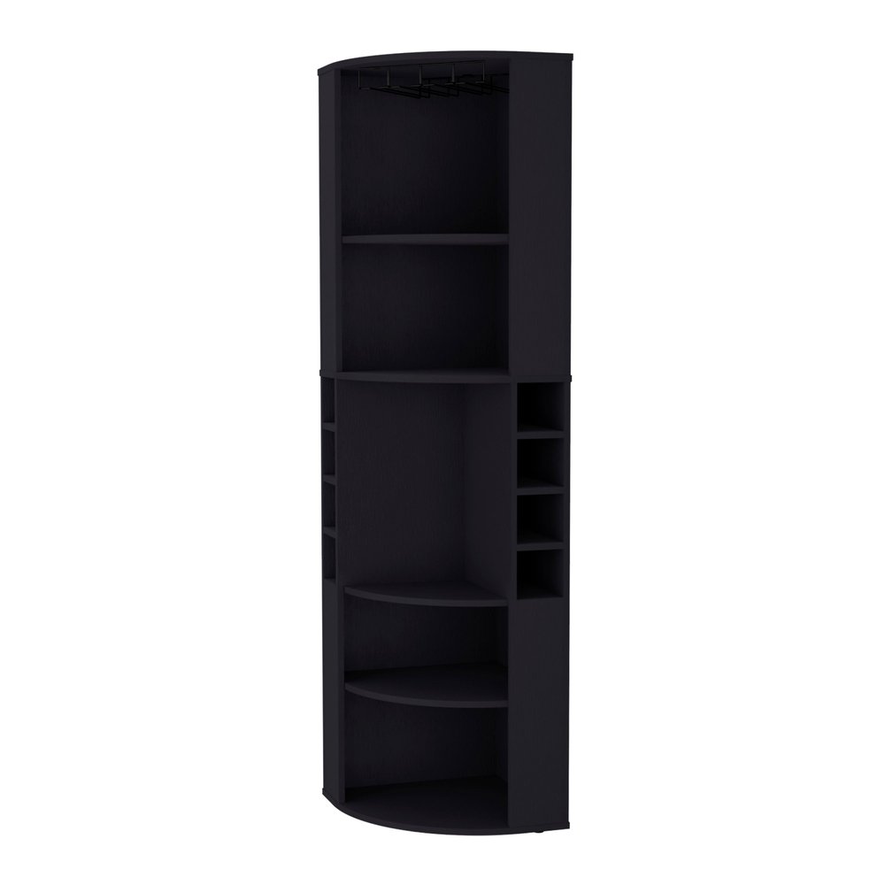 71" Black Wood Corner Bar Cabinet