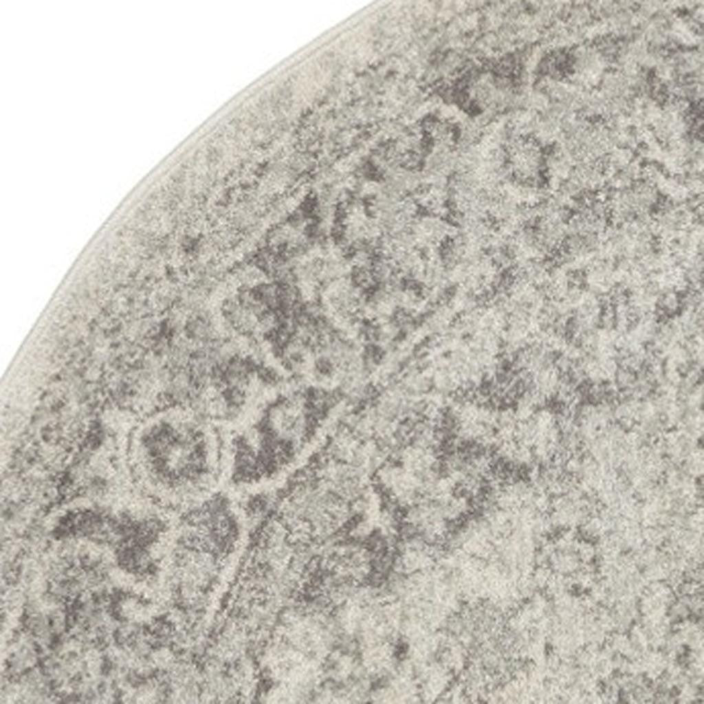 5' Ivory And Gray Floral Medallion Distressed Round Rug