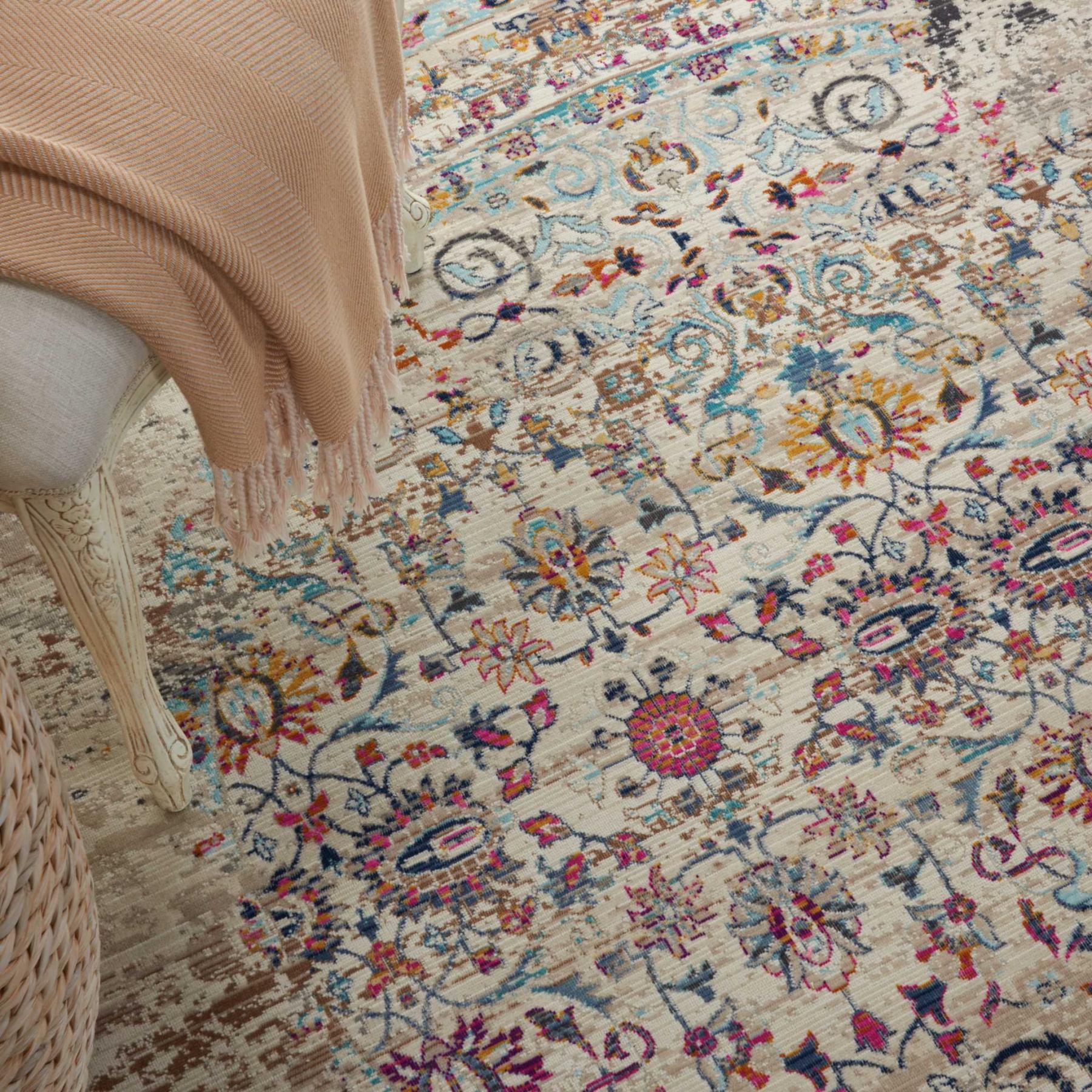 4' Ivory And Brown Floral Distressed Round Rug