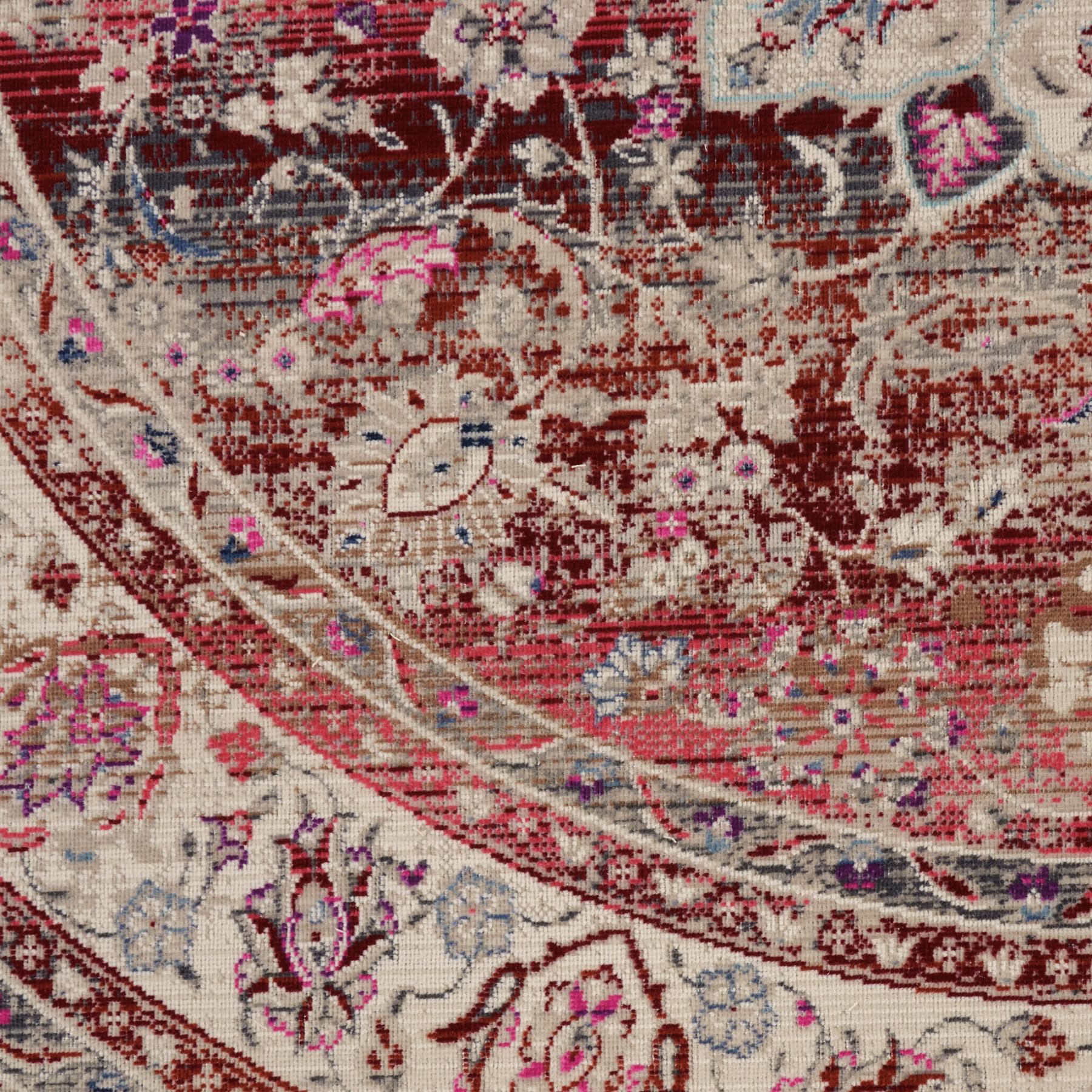 4' Ivory And Red Floral Distressed Round Rug