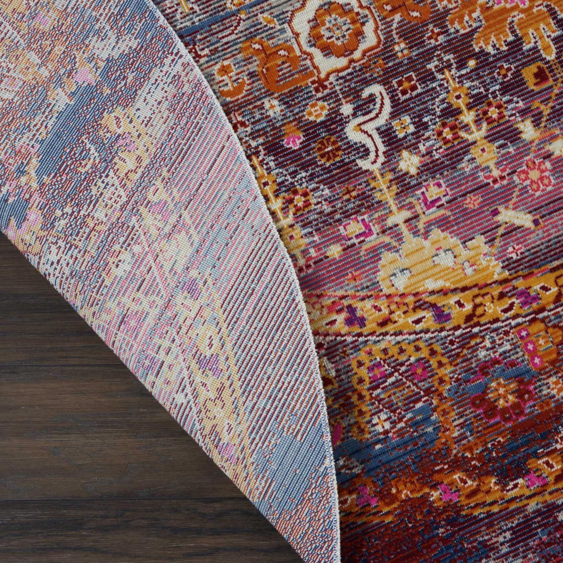 4' Blue Yellow And Red Floral Distressed Round Rug