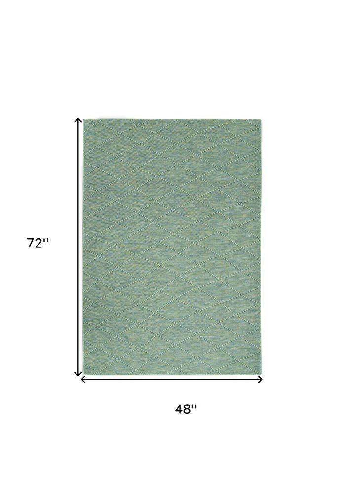 4' X 6' Blue Geometric Power Loom Non Skid Area Rug