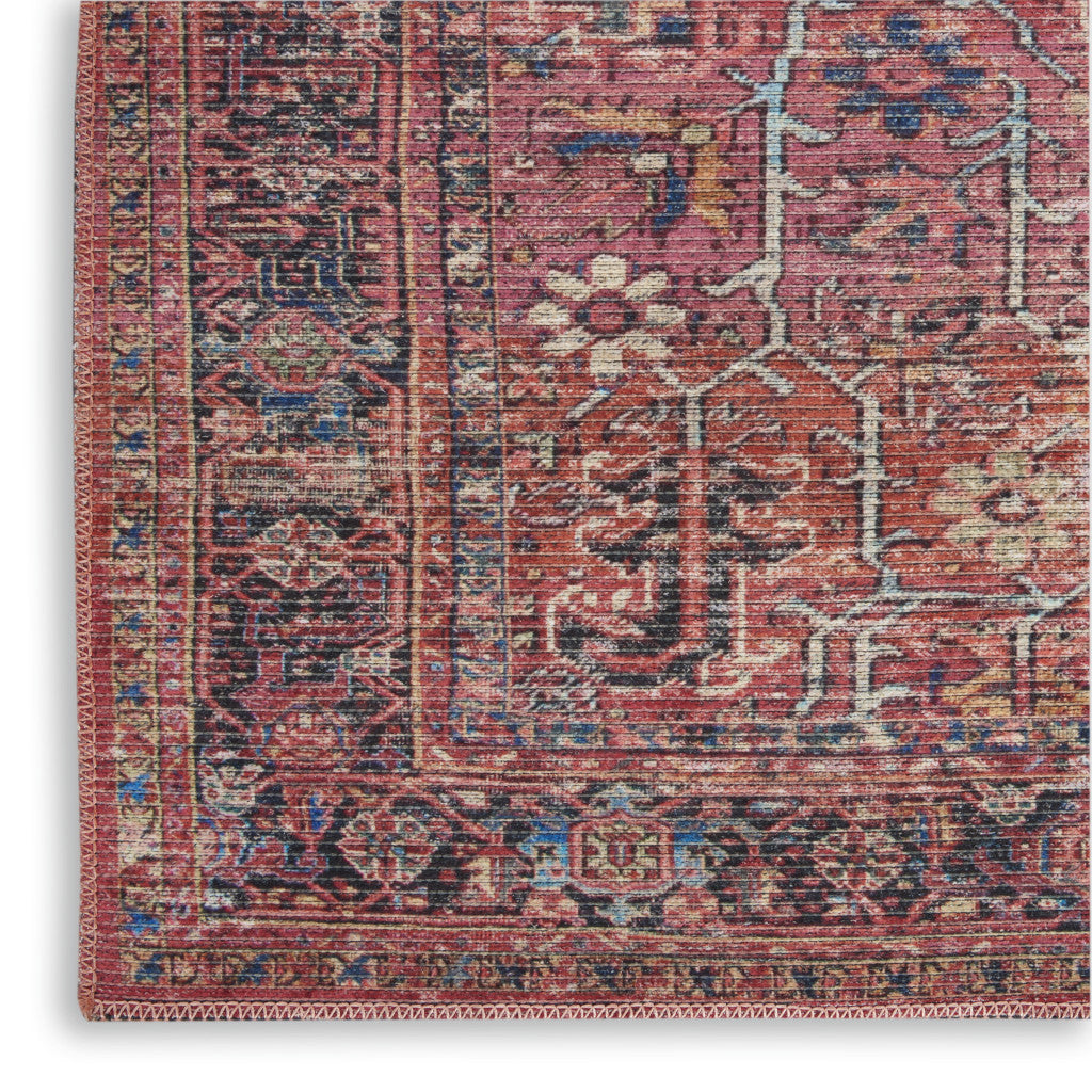 12' Blue And Red Floral Distressed Runner Rug