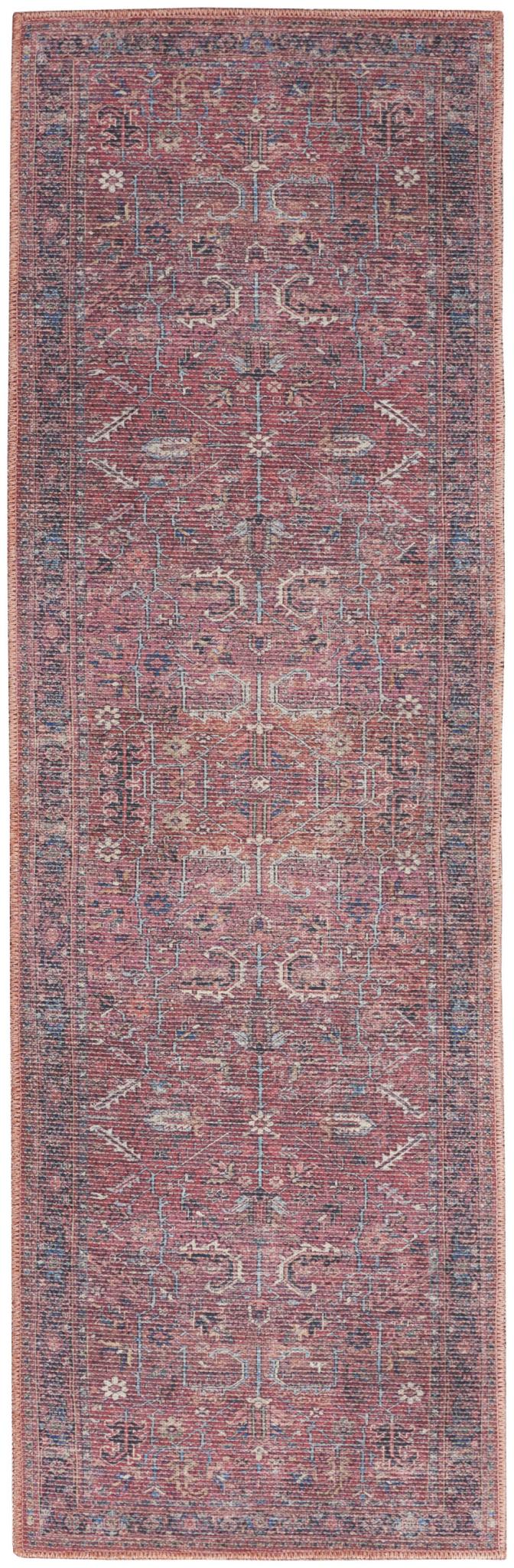 12' Blue And Red Floral Distressed Runner Rug