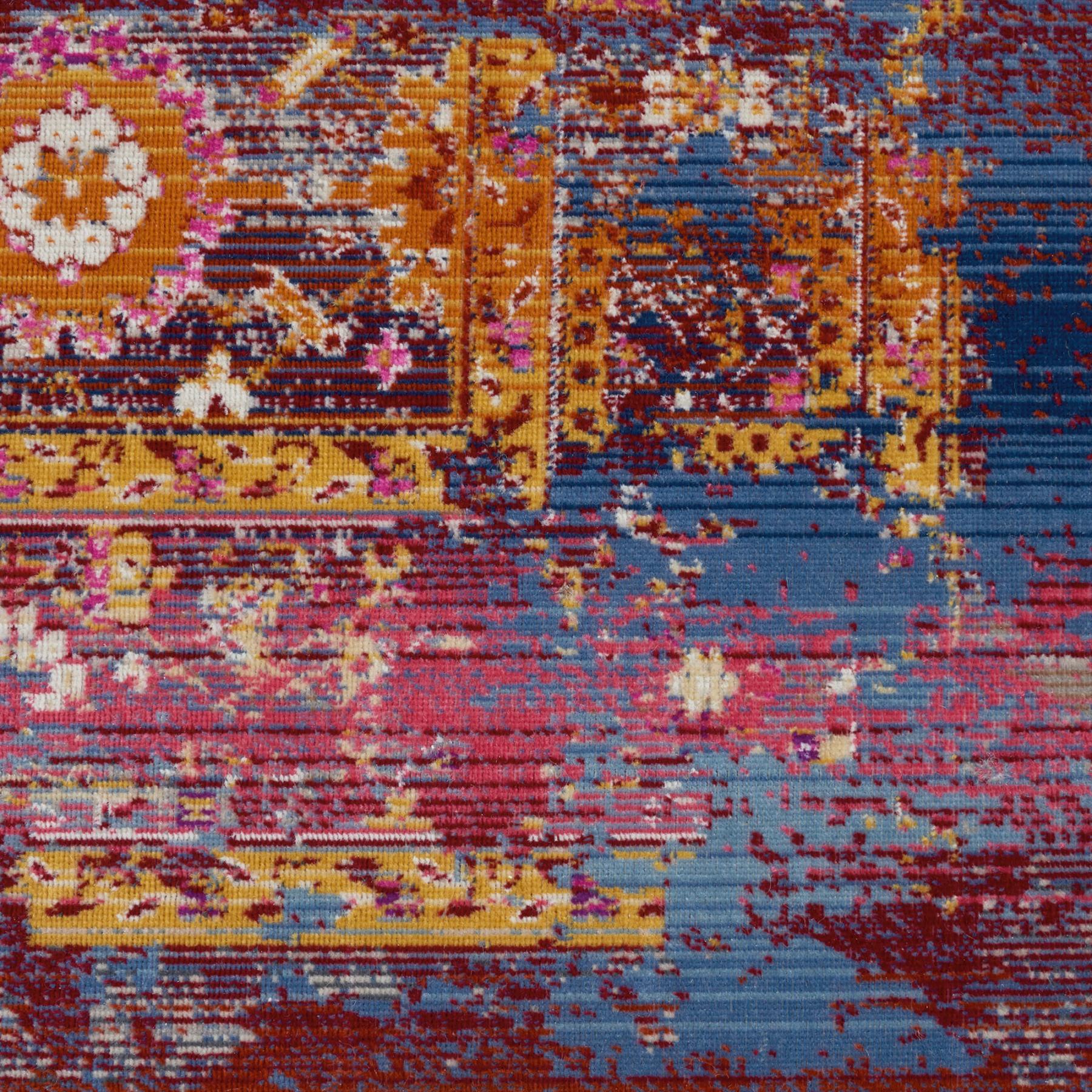 5' X 8' Blue Yellow And Red Floral Distressed Non Skid Area Rug