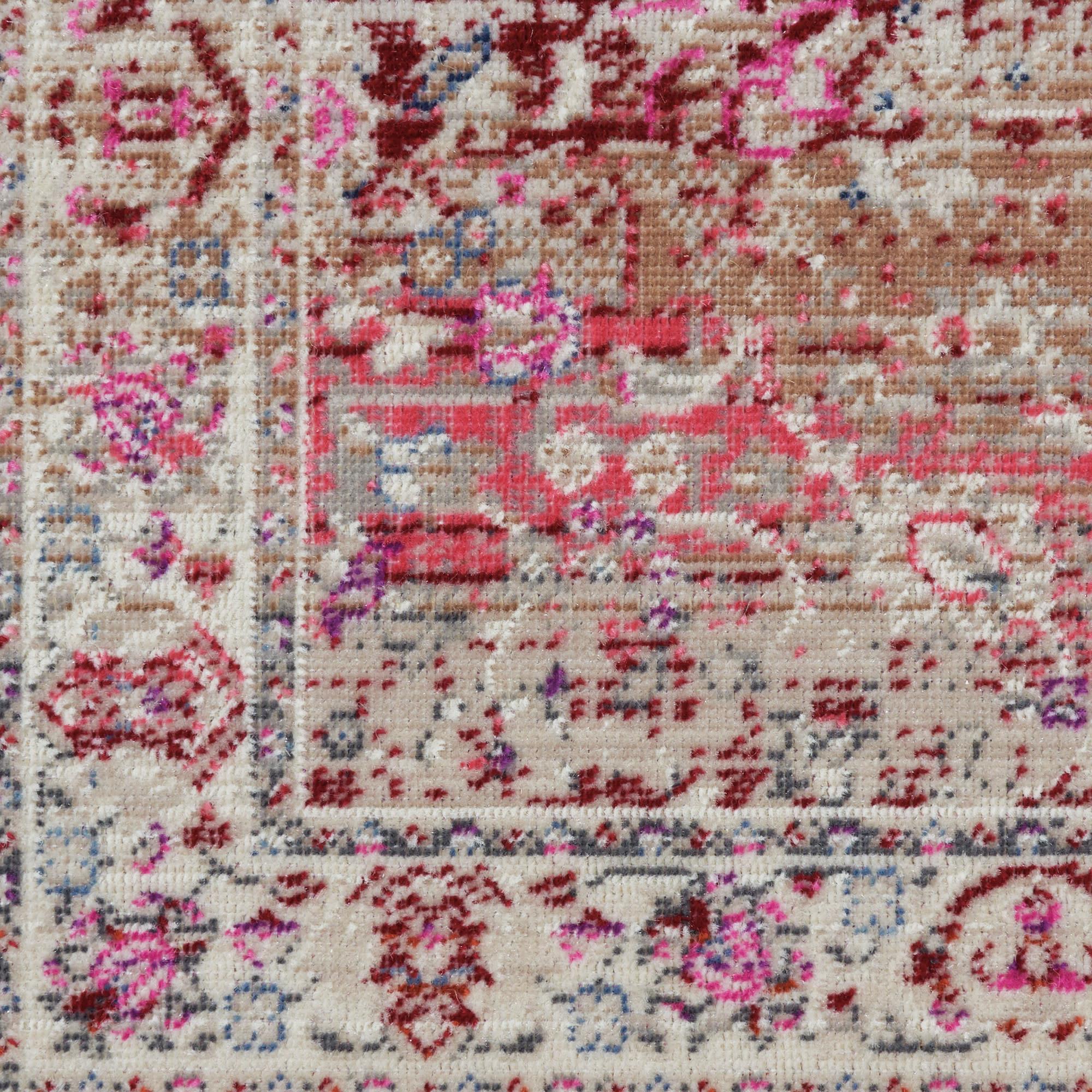6' Ivory And Red Floral Distressed Runner Rug