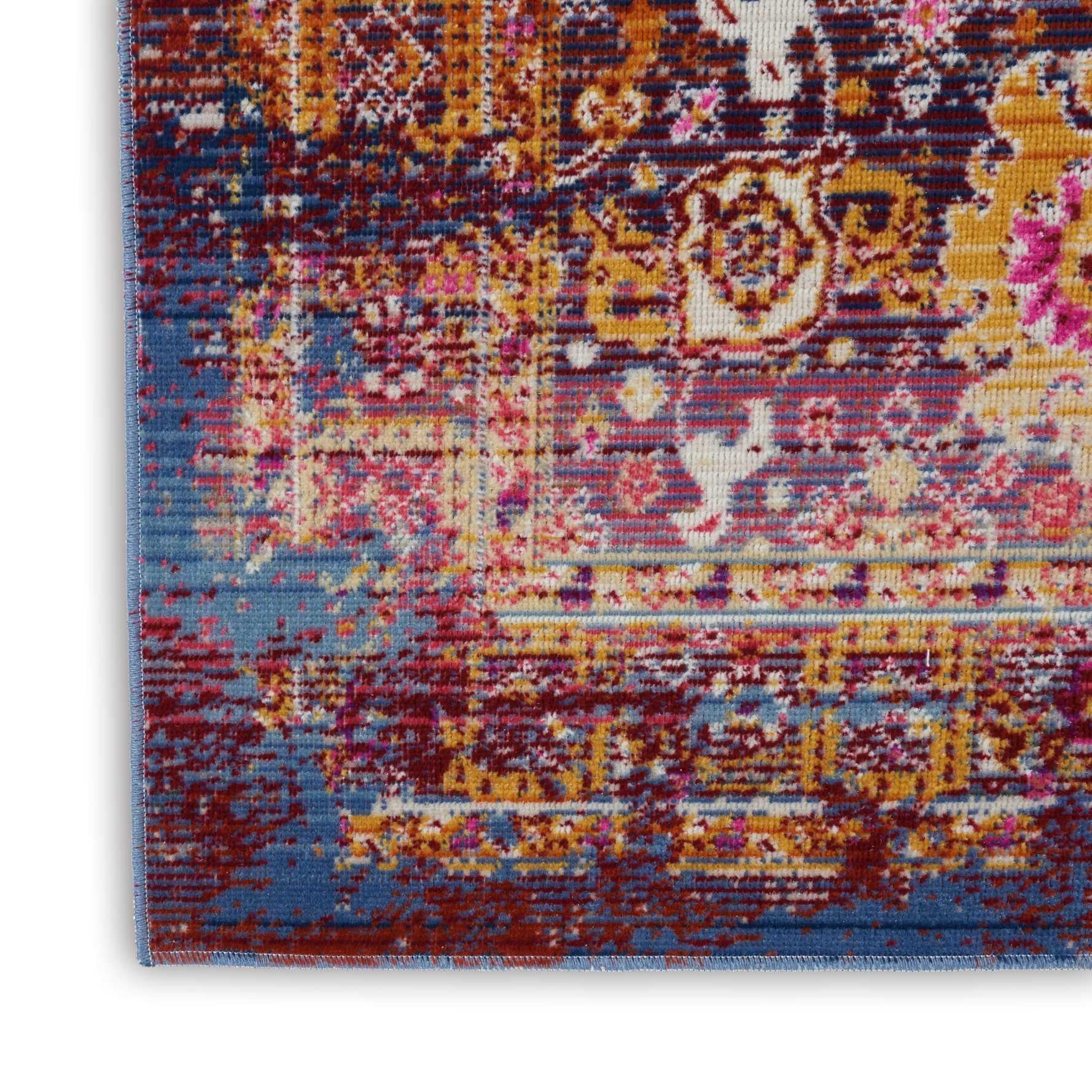 6' Blue Yellow And Red Floral Distressed Runner Rug