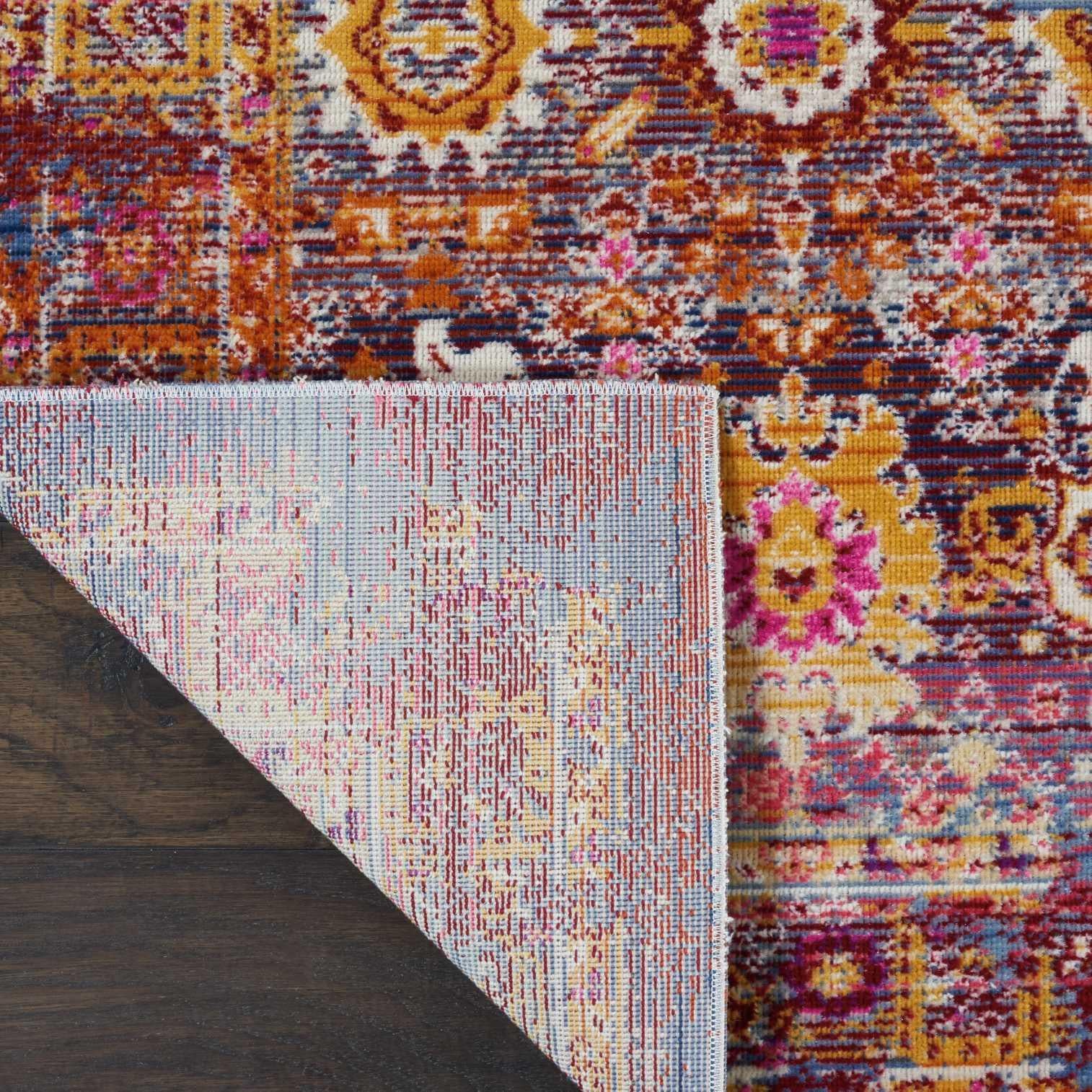 6' Blue Yellow And Red Floral Distressed Runner Rug