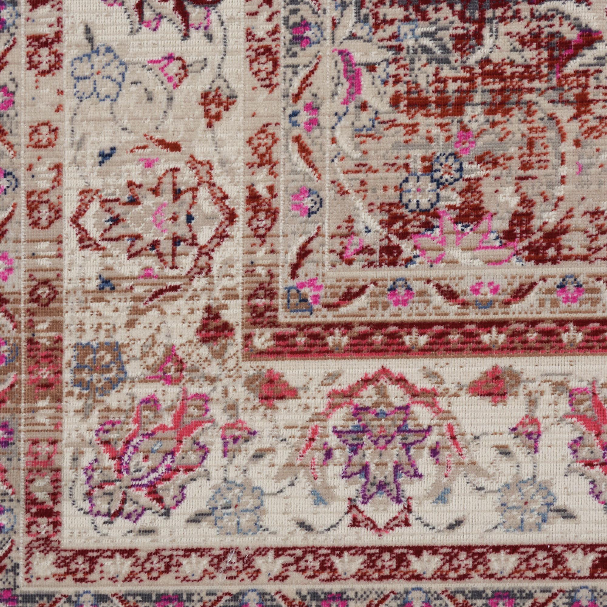 2' X 4' Ivory And Red Floral Distressed Area Rug