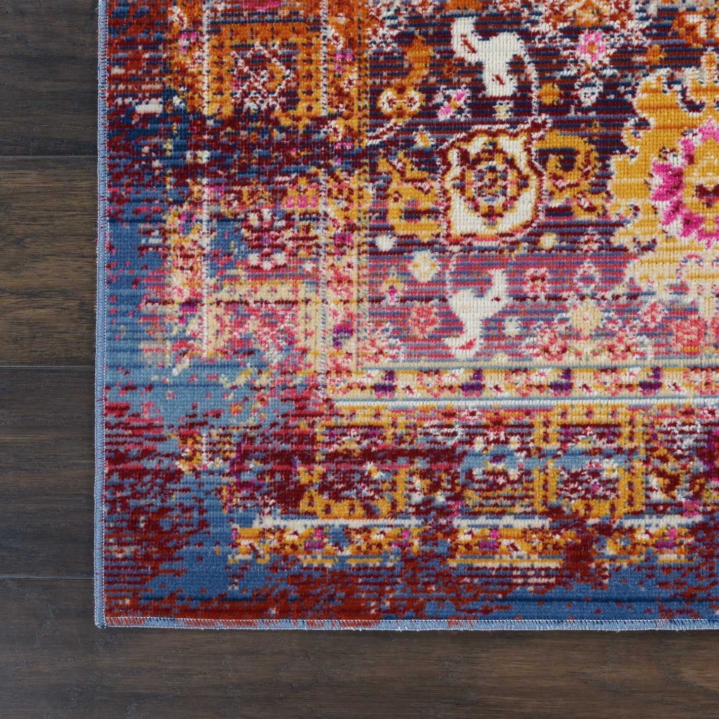 2' X 4' Blue Yellow And Red Floral Distressed Area Rug