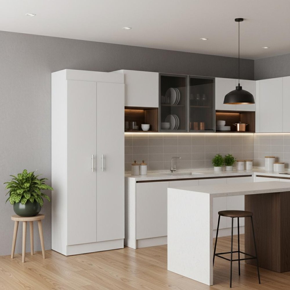 67" White Wood Pantry Or Storage Closet
