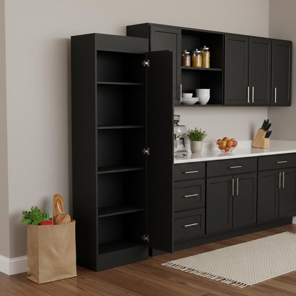 67" Black Wood Pantry Or Storage Closet