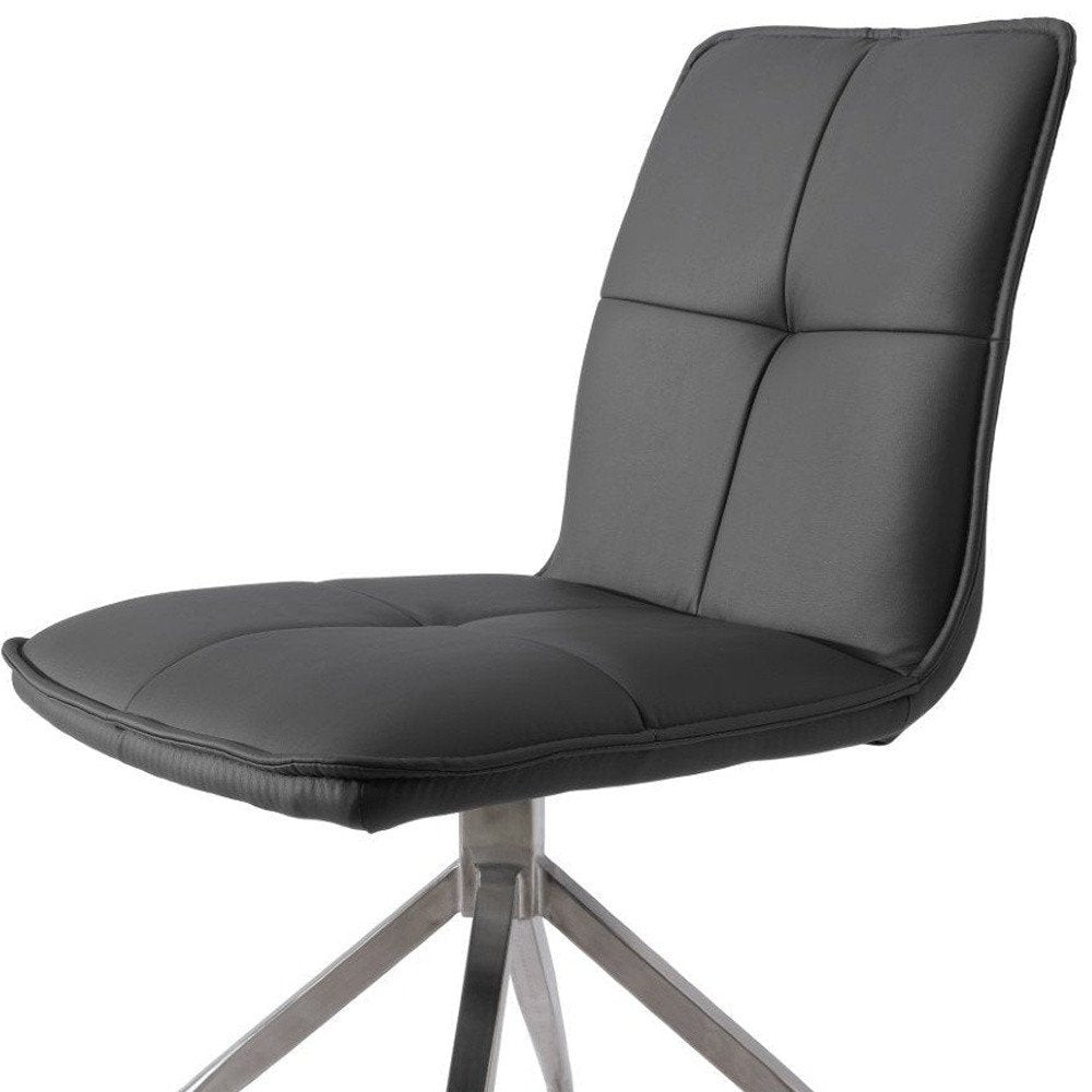 Set of Two Gray and Silver Faux Leather Swivel Dining Side Chairs
