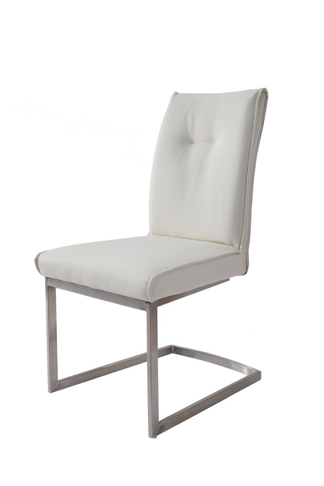 Set of Two White and Silver Faux Leather Dining Side Chairs