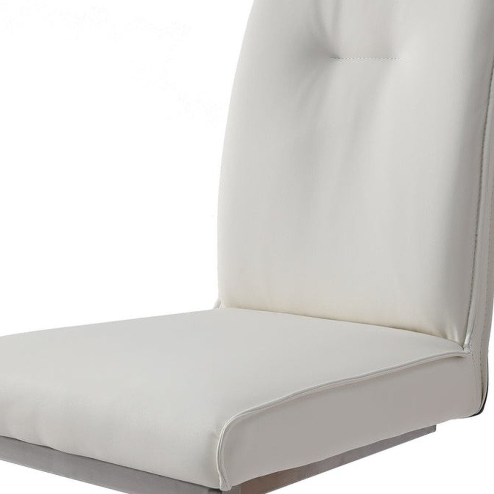 Set of Two White and Silver Faux Leather Dining Side Chairs