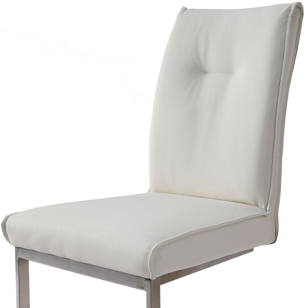 Set of Two White and Silver Faux Leather Dining Side Chairs