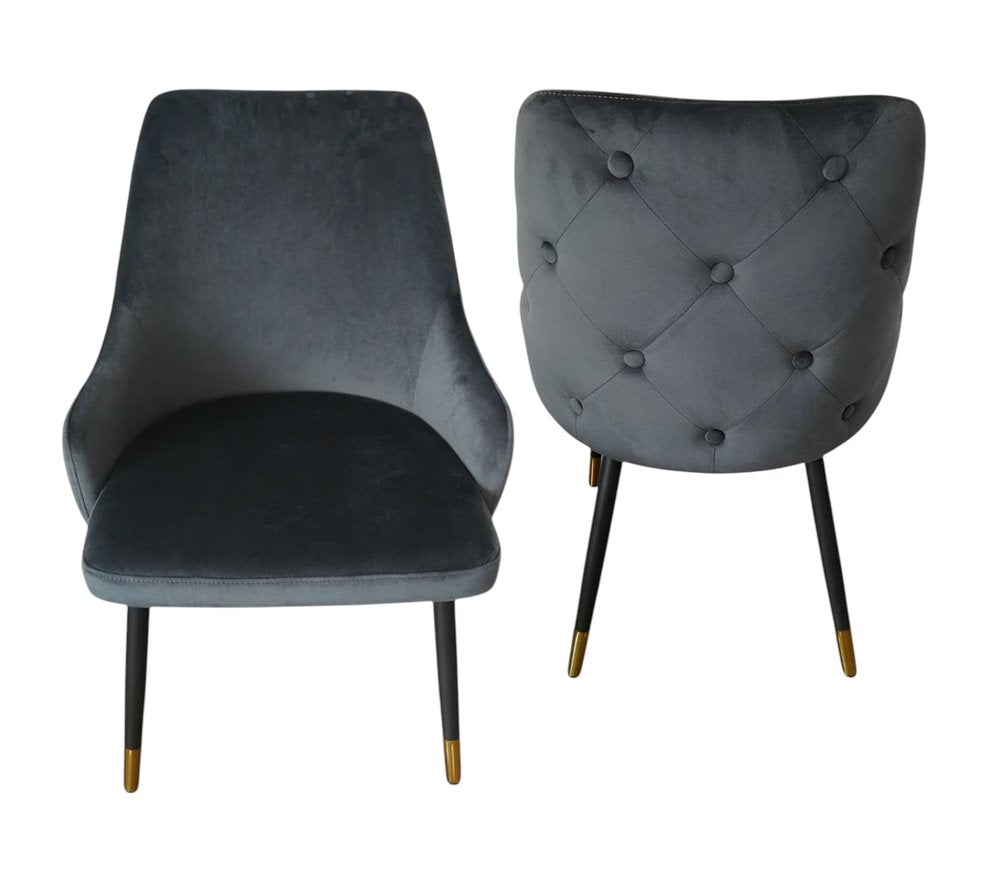 Set of Two Gray and Black Fabric Dining Side Chairs