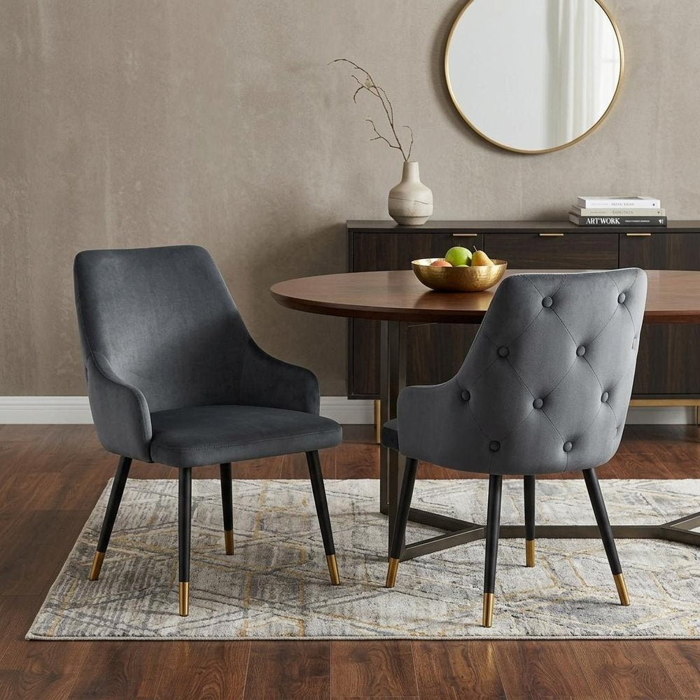 Set of Two Gray and Black Fabric Dining Side Chairs