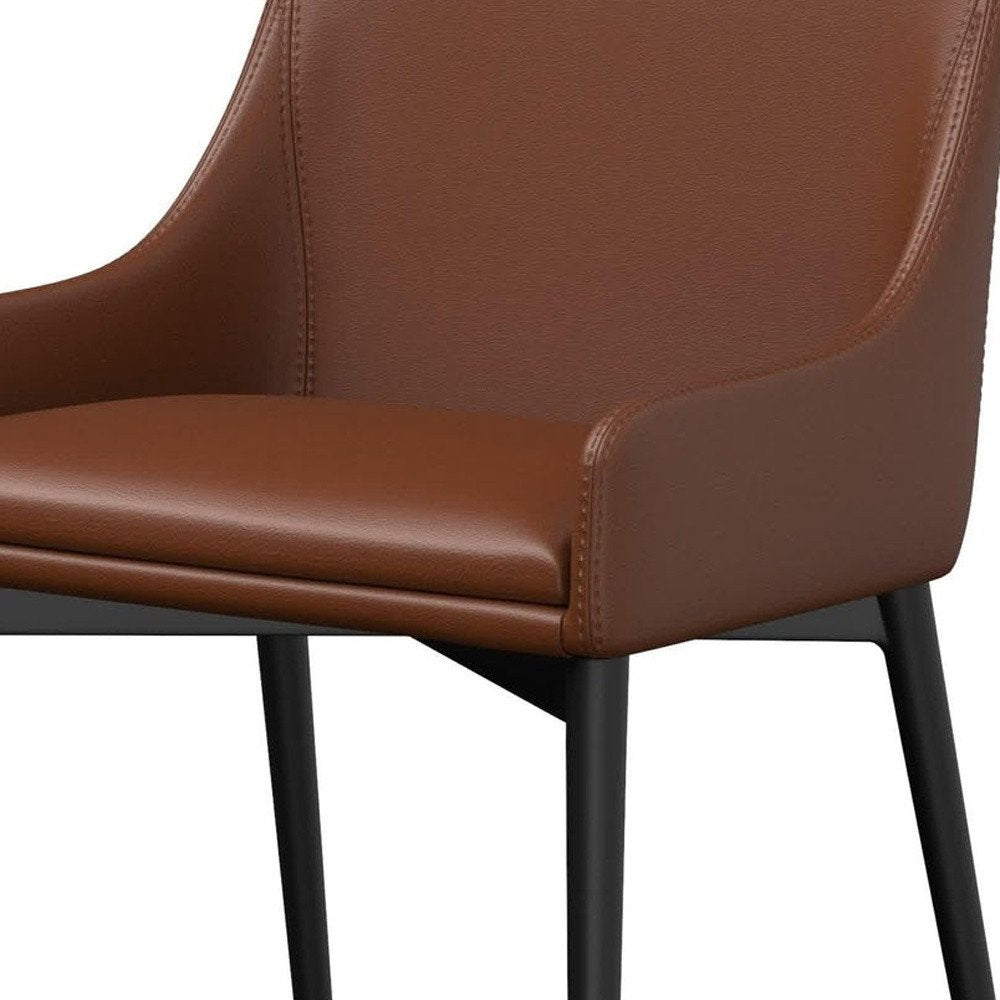Set of Two Chestnut and Black Faux Leather Dining Side Chairs