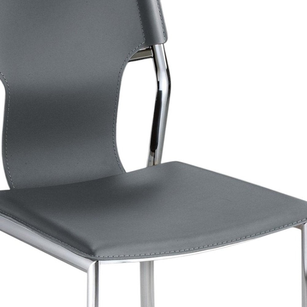 Set of Four Gray and Silver Metal and Leather Dining Side Chairs