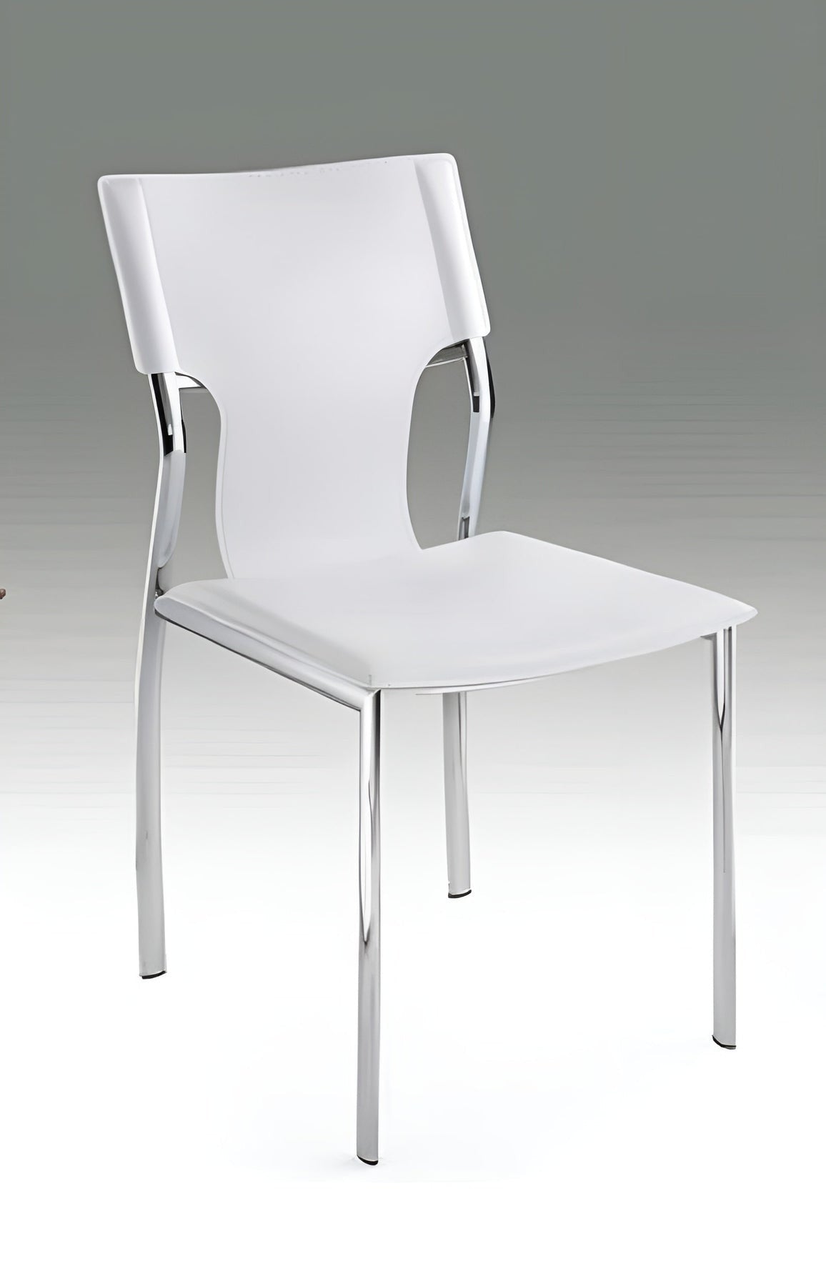 Set of Four White and Silver Metal and Leather Dining Side Chairs