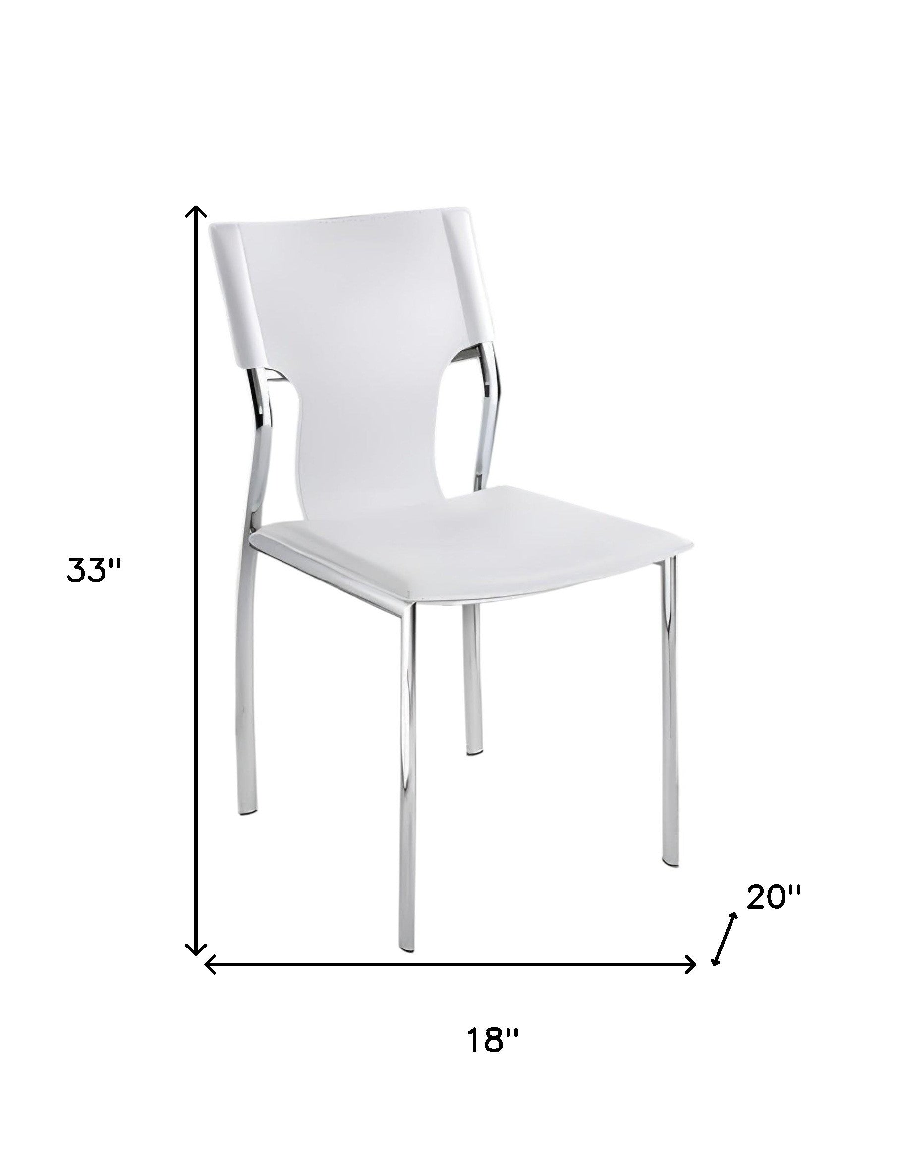 Set of Four White and Silver Metal and Leather Dining Side Chairs