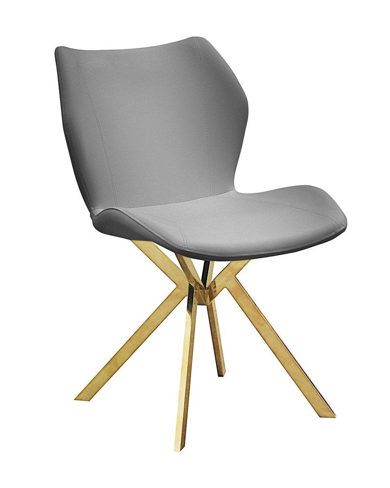 Set of Four Gray and Gold Faux Leather Dining Side Chairs