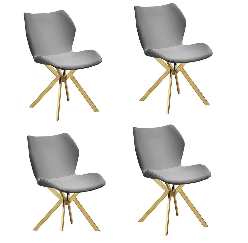 Set of Four Gray and Gold Faux Leather Dining Side Chairs