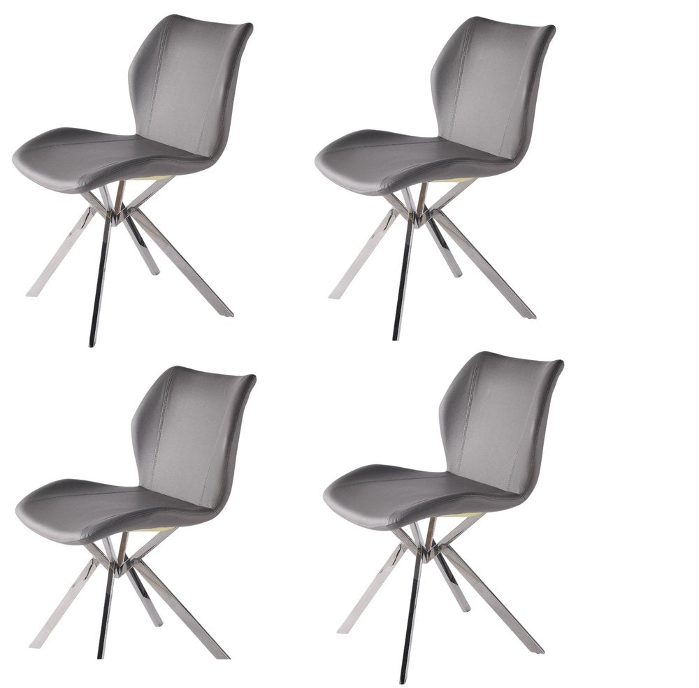 Set of Four Gray and Silver Faux Leather Dining Side Chairs