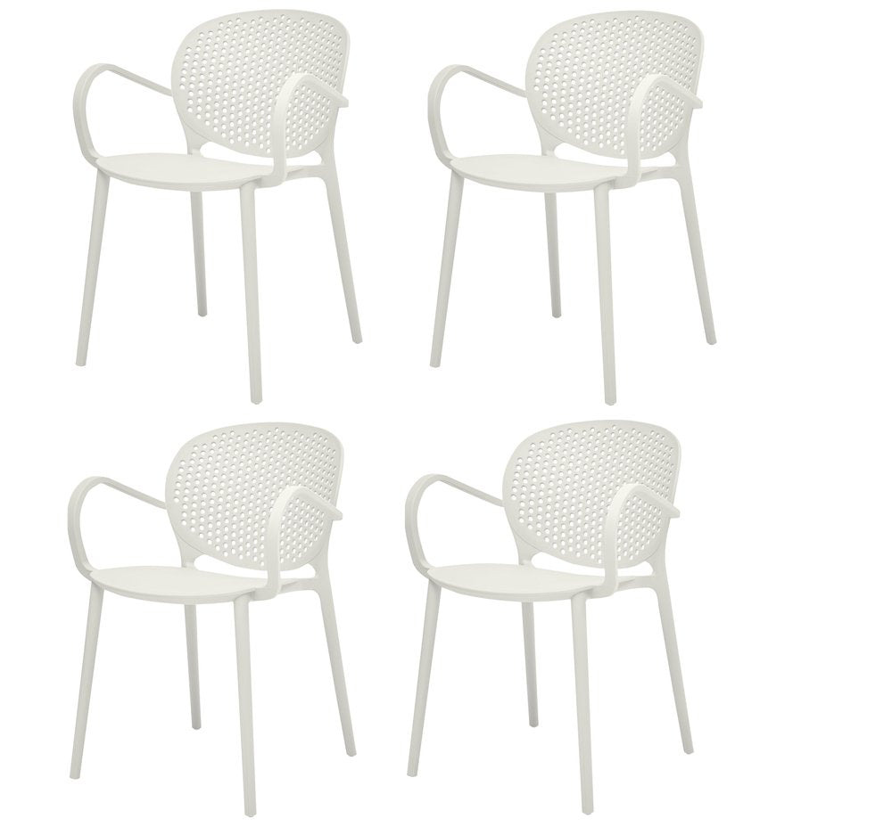Set of Four White Heavy Duty Plastic Dining Arm Chairs
