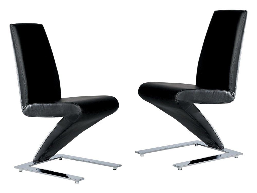 Set of Two Black and Silver Faux Leather Dining Side Chairs