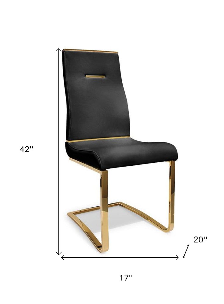 Set of Two Black and Gold Faux Leather Dining Side Chairs