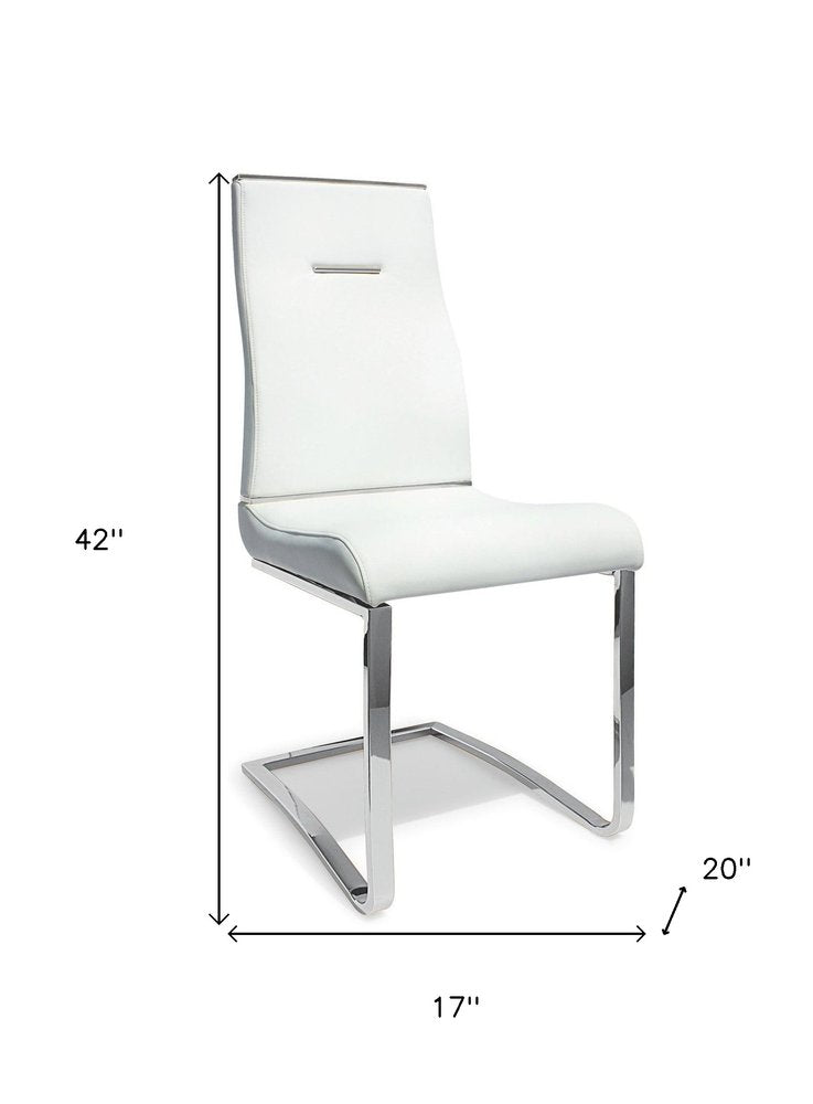 Set of Two White and Silver Faux Leather Dining Side Chairs