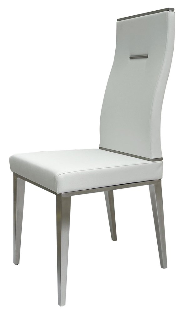 Set of Four White and Silver Upholstered Faux Leather Dining Side Chairs