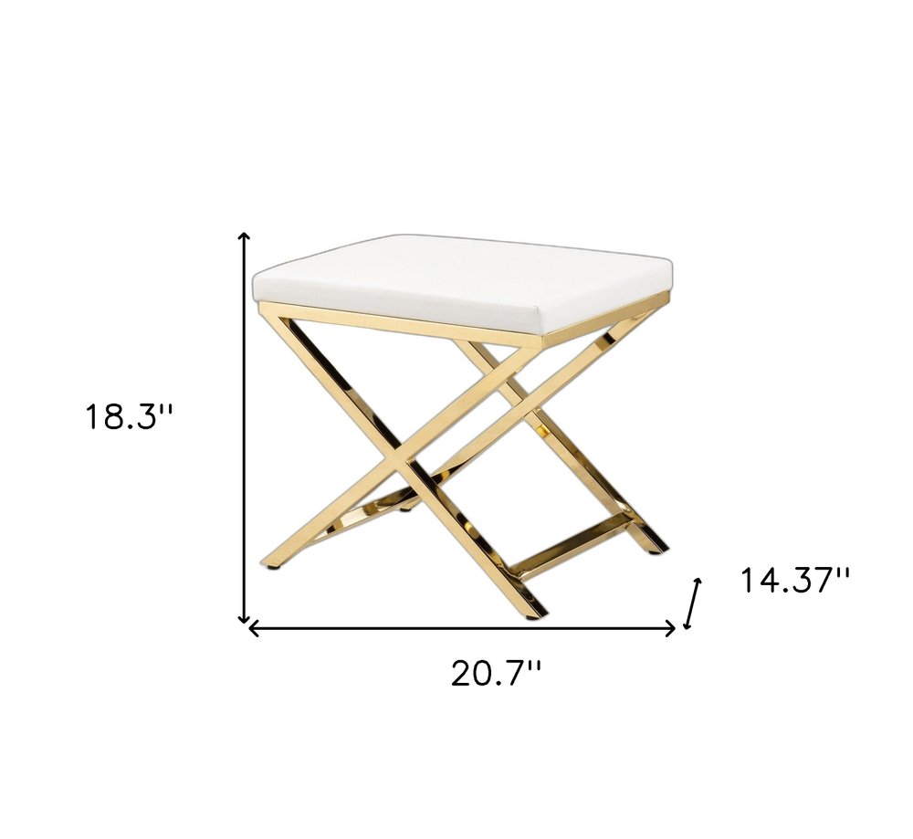21" White and Silver Faux Leather and Metal Vanity Chair